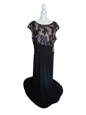 NWT Chaya Womens Blk Lace Evening Gown W/Beaded Accent 18W Evening Wedding Party